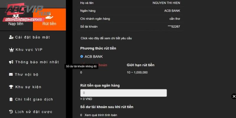 Chọn cách thức rút tiền U888